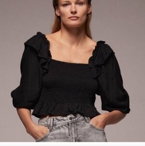 ZARA Smocked peplum top in Black. Size M